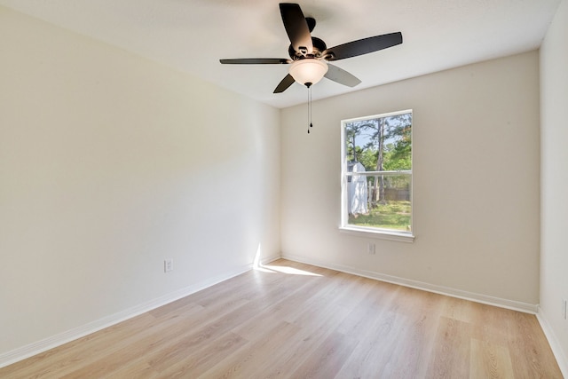 unfurnished room with ceiling fan and light hardwood / wood-style flooring