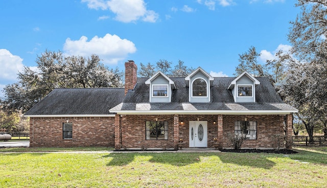 cape cod-style house with a front lawn