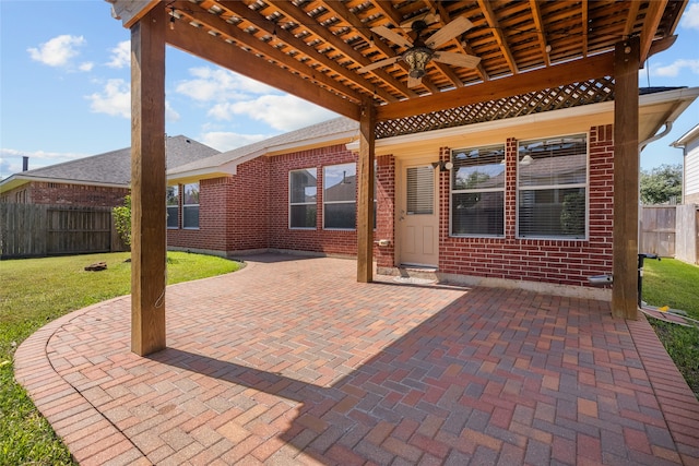 view of patio / terrace featuring a pergola and ceiling fan