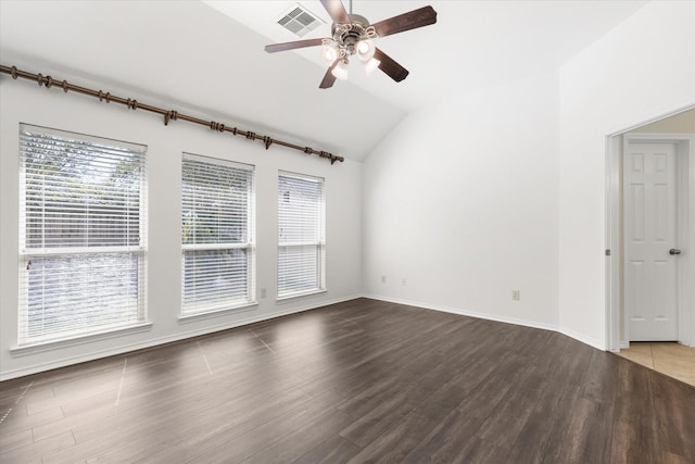 15927 Azalea Shores Ct, Houston, TX 77044 - unfurnished room with healthy amount of natural light, lofted ceiling, a ceiling fan, wood finished floors, and baseboards