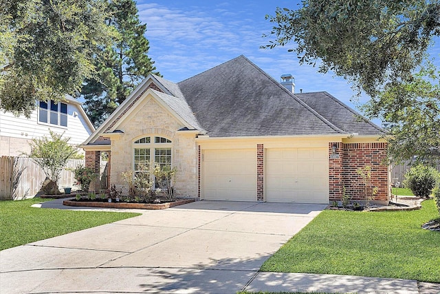 view of front of house with a garage and a front lawn