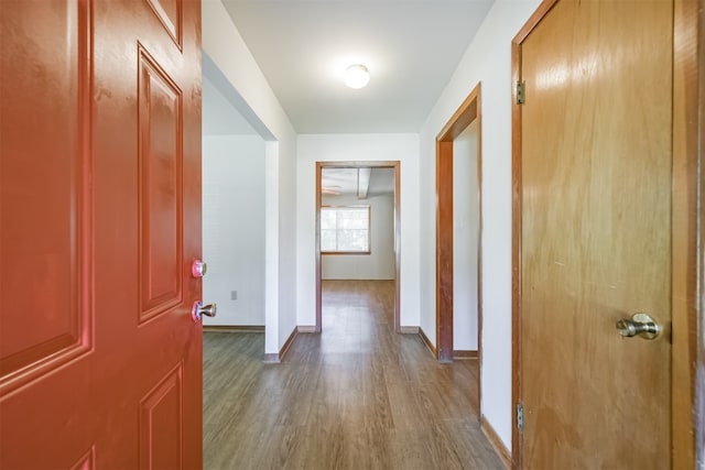 hall with dark hardwood / wood-style floors