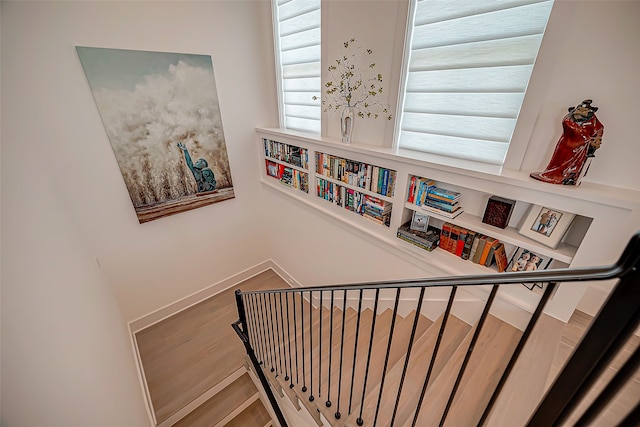 staircase featuring wood-type flooring