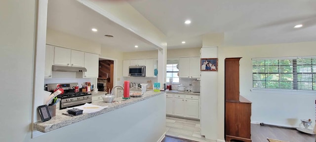 kitchen featuring white cabinets, stainless steel appliances, light hardwood / wood-style floors, and a healthy amount of sunlight