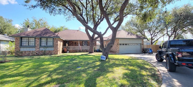 ranch-style house with a front lawn and a garage