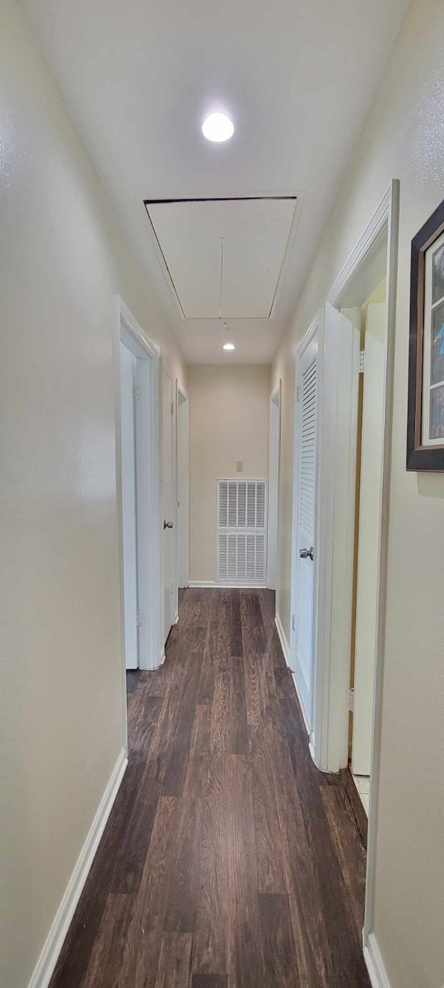 corridor featuring dark hardwood / wood-style flooring