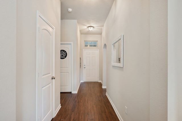 hallway featuring dark hardwood / wood-style flooring