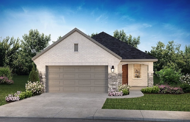 view of front facade with a front yard and a garage