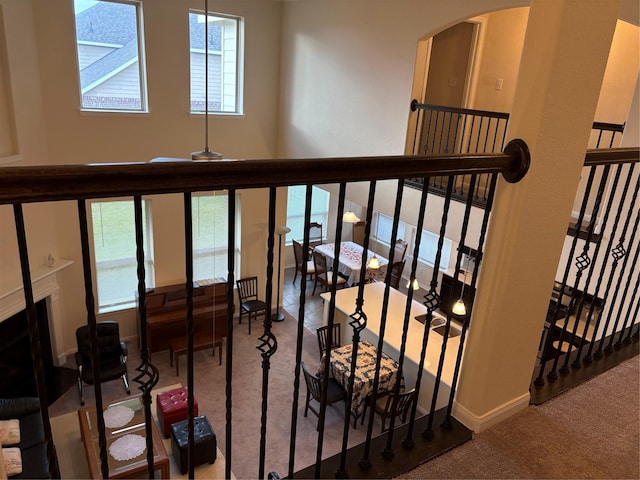 331 W Bend Dr, League City, TX 77573 - stairway featuring arched walkways and a towering ceiling