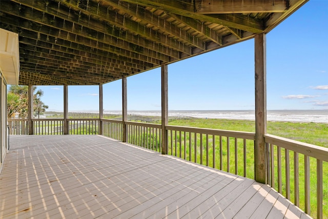 deck featuring a water view