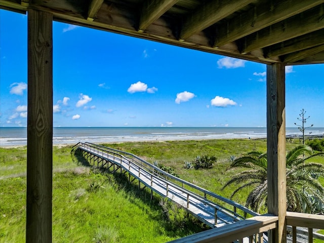 view of water feature with a view of the beach