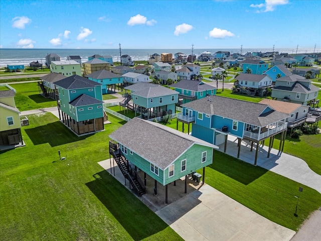 bird's eye view featuring a water view