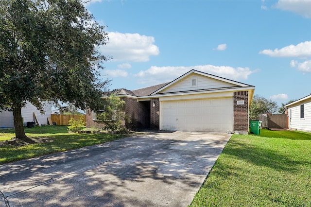 ranch-style house with a front lawn and a garage