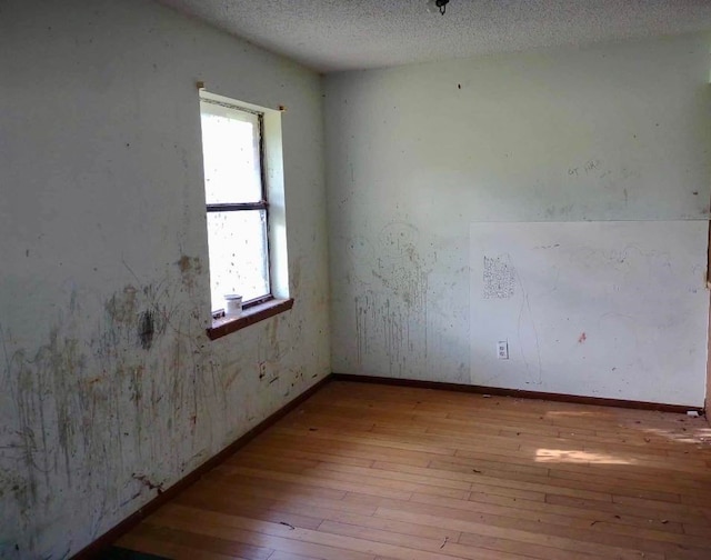 spare room featuring a textured ceiling, light hardwood / wood-style flooring, and a wealth of natural light