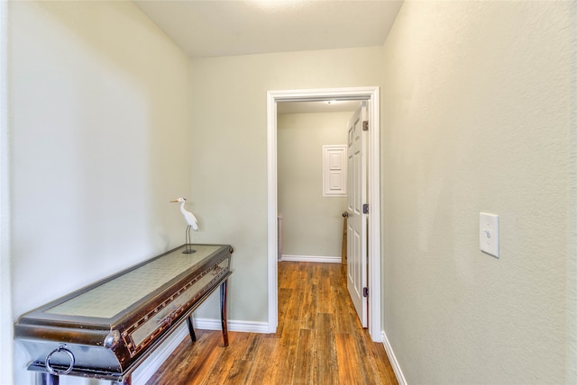 hallway featuring dark wood-type flooring