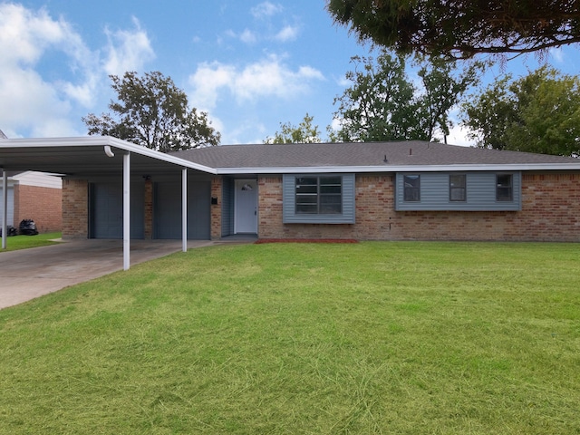 ranch-style house with a carport and a front lawn