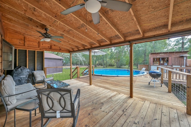 wooden terrace with ceiling fan