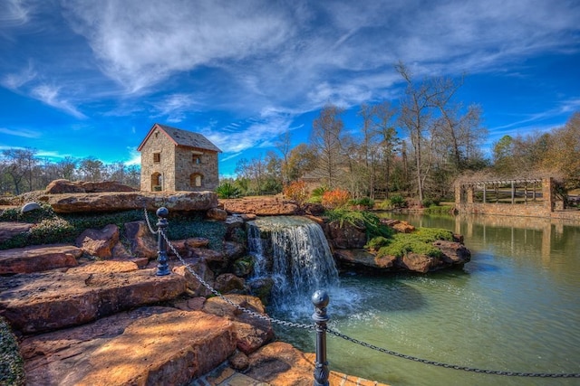 exterior space featuring a water view