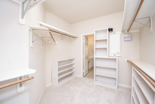 spacious closet with light colored carpet