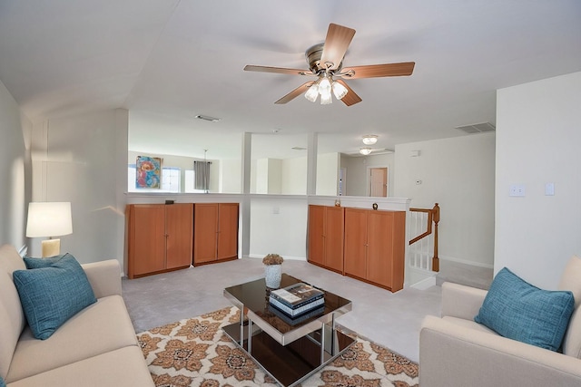 living room with ceiling fan