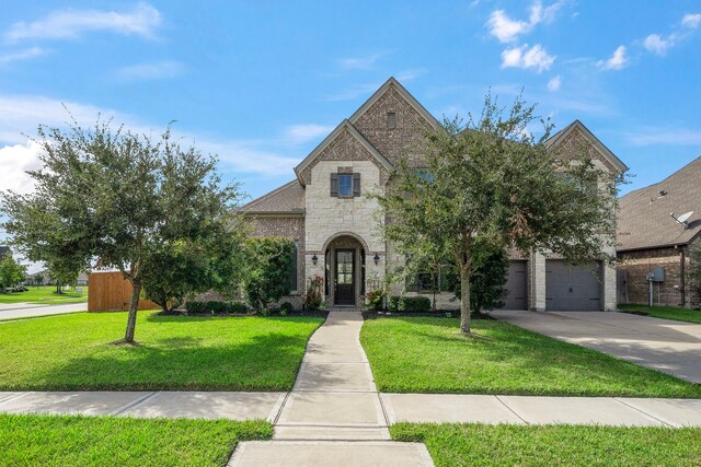 view of front of house featuring a garage and a front yard