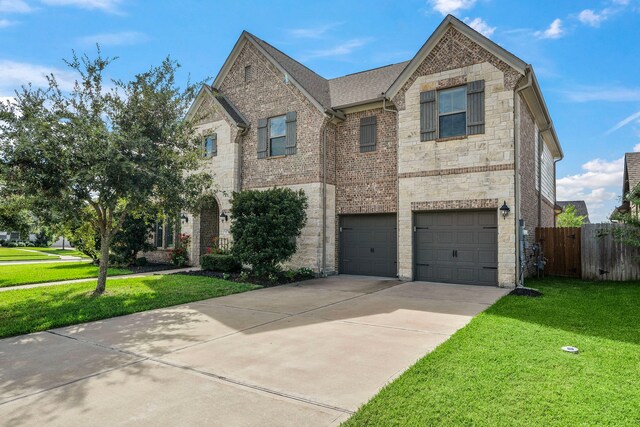 view of front facade with a front yard and a garage