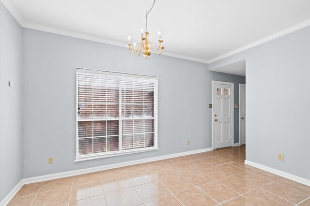600 Wilcrest Dr Unit 8, Houston, TX 77042 - unfurnished dining area with a chandelier, ornamental molding, plenty of natural light, and tile patterned floors