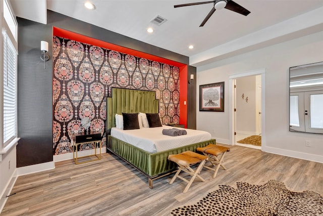 508 E 31st St, Houston, TX 77018 - bedroom with baseboards, light wood-type flooring, recessed lighting, and a ceiling fan