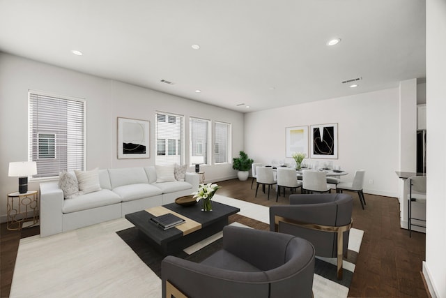 living room with hardwood / wood-style flooring