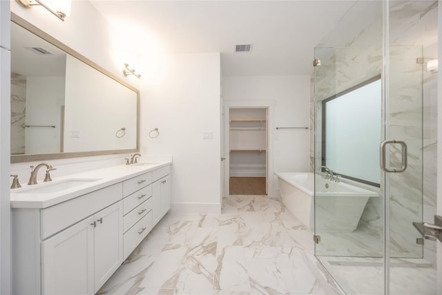 bathroom with plus walk in shower and vanity