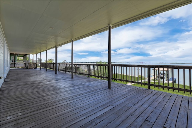 deck with a water view