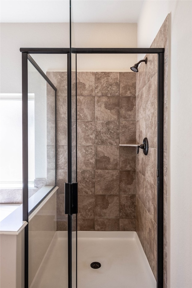 bathroom featuring a shower with shower door