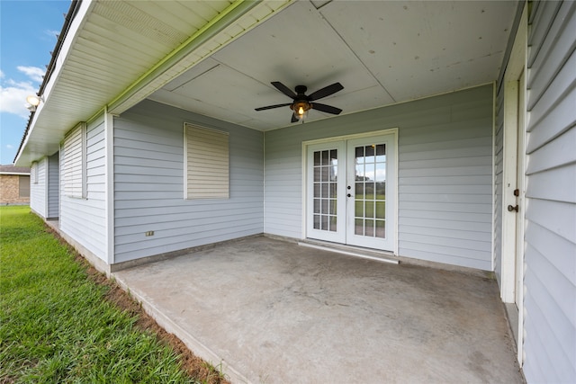 view of patio with ceiling fan and french doors