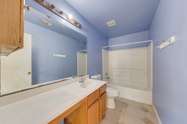 full bathroom with tile patterned flooring, shower / tub combination, vanity, and toilet