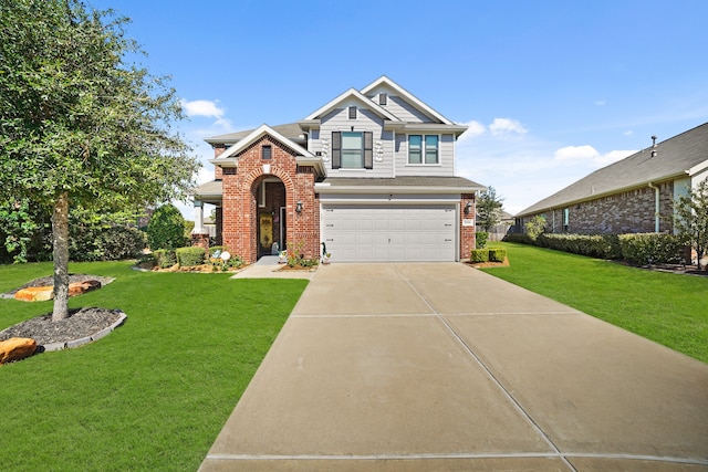 craftsman-style house featuring a front yard and a garage