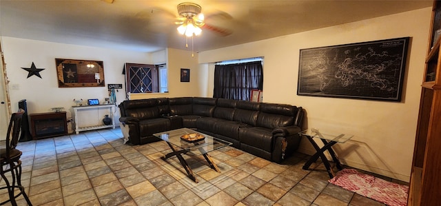 living room featuring ceiling fan