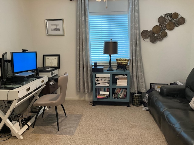 view of carpeted home office