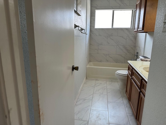 5110 Prairie Creek Dr, Houston, TX 77084 - full bath with marble finish floors, toilet, vanity, baseboards, and tub / shower combination