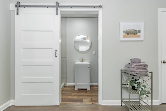 bathroom with wood-type flooring and sink