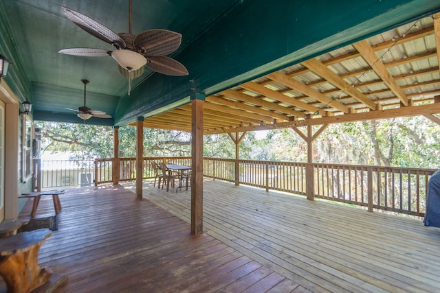 wooden deck with ceiling fan