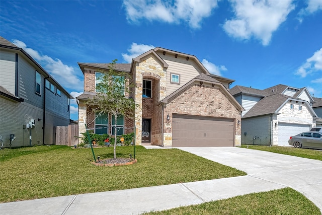 3423 Hackberry Tree Ln, Katy, TX 77449 - view of front of property featuring driveway, brick siding, a garage, and stone siding