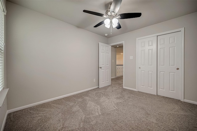 3423 Hackberry Tree Ln, Katy, TX 77449 - unfurnished bedroom with carpet flooring, baseboards, a closet, and a ceiling fan