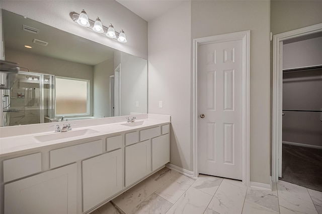 3423 Hackberry Tree Ln, Katy, TX 77449 - full bathroom featuring marble look tiles, a stall shower, and baseboards