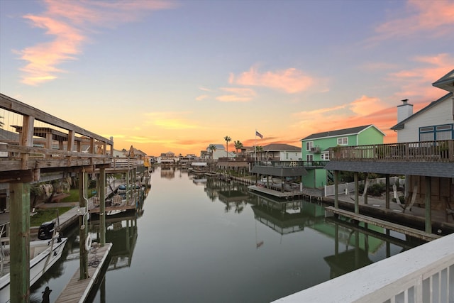 dock area featuring a water view