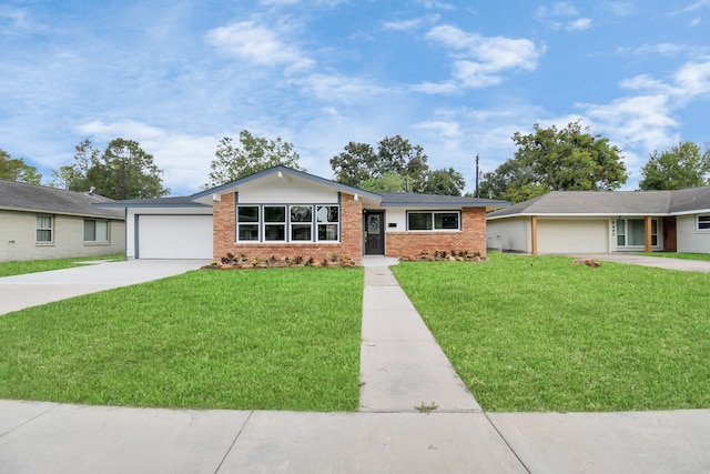 ranch-style house with a front yard and a garage