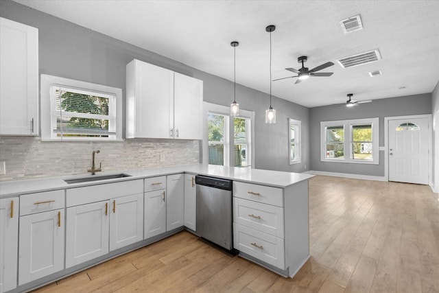 kitchen with sink, plenty of natural light, white cabinetry, and stainless steel dishwasher