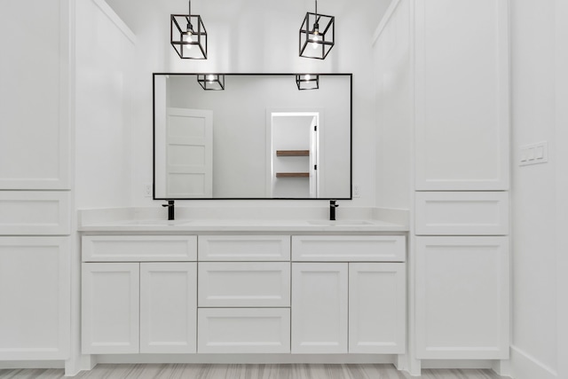 bathroom with wood-type flooring and vanity