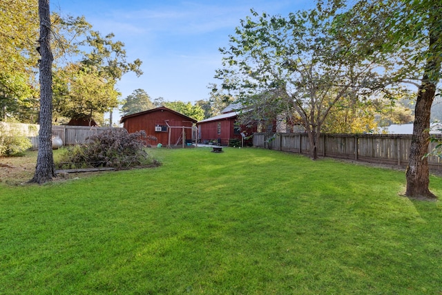 view of yard featuring a storage shed