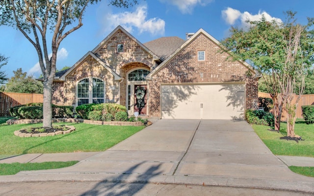 view of front property with a front lawn and a garage