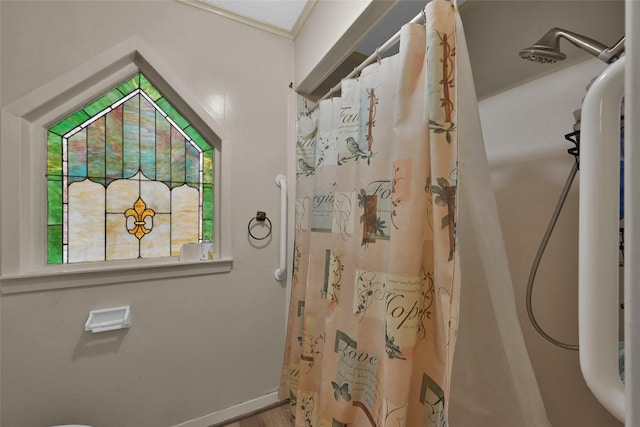 bathroom with a shower with curtain